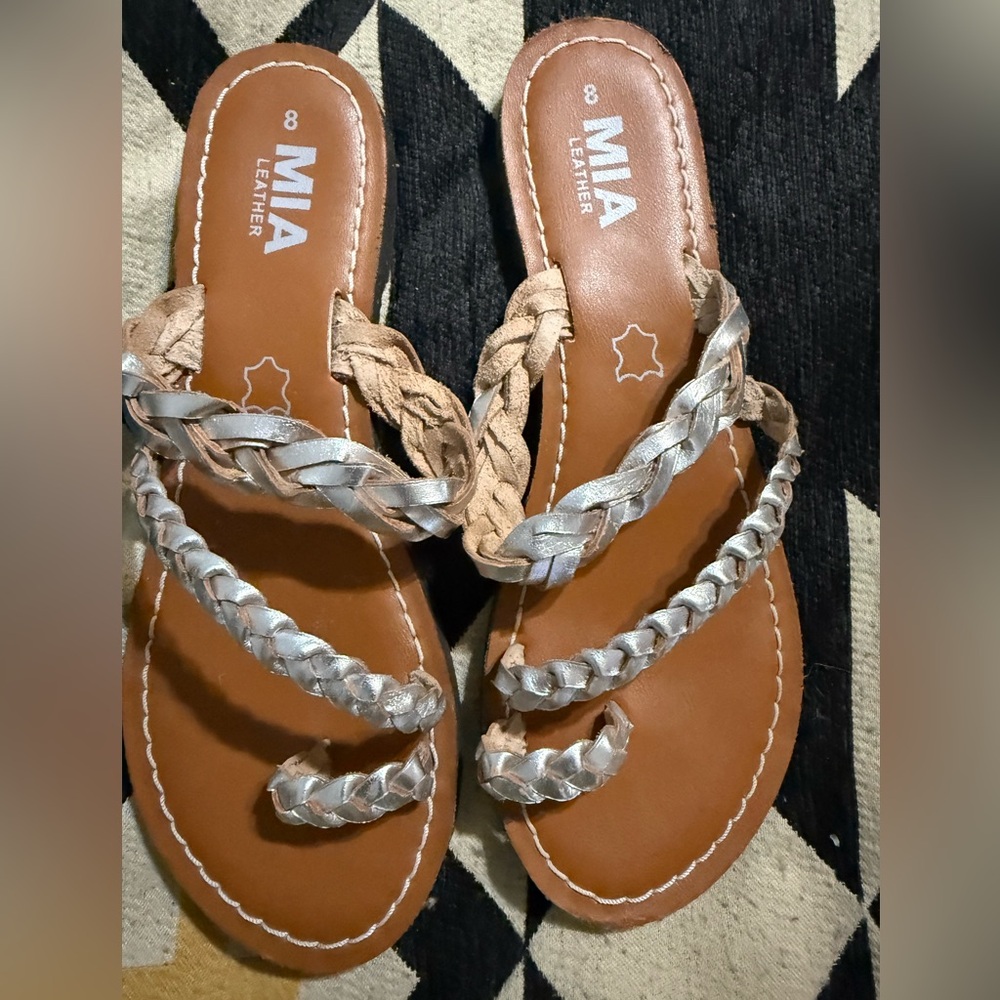 MIA Braided Leather Sandals in Silver